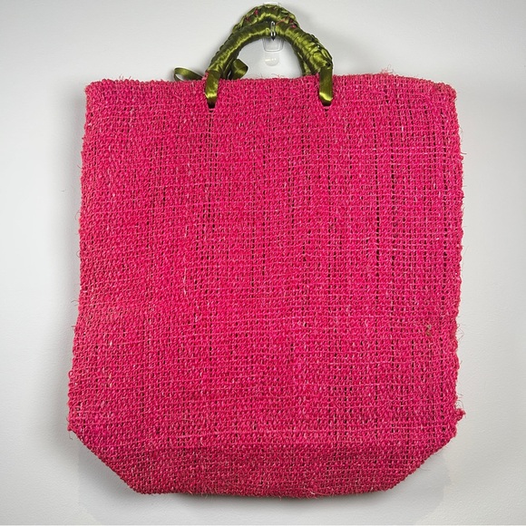 Handmade Mexican Colorful Skeleton Straw Tote Bag with Ribbon Day of the Dead - Picture 2 of 7